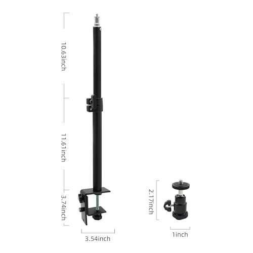 Camera Desk Mount with C Clamp, 18"-23" Adjustable Desktop Light Stands with 1/4" Ball Heads Cold Shoe Adapters, Sturdy Metal Clamp for Webcam, DSLR Camera, Ring Light, Microphone, Max Load 2kg