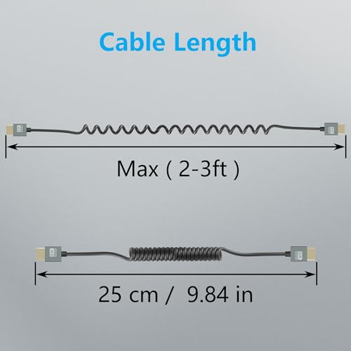 CERRXIAN 8K HDMI Coiled Cable, Ultra HD High Speed HDMI to HDMI Coiled Cable 2.1 Support 8K 4K 3D and Dynamic HDR Up to 48Gbps, Compatible with TV, PC,Camera Monitors Projector ect 3FT/0.9M