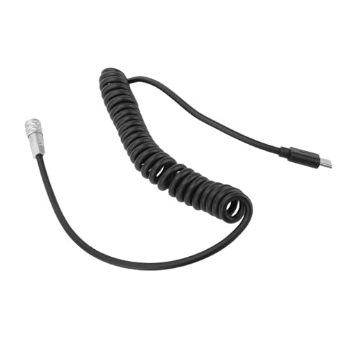Yunseity Power Cable for BMPCC 4K 6K Cinema Cameras, USB C PD Fast Charging Coiled Cord with LED Power Indicator, S Dual Pin Aviation Connector, Extendable 13cm to 150cm