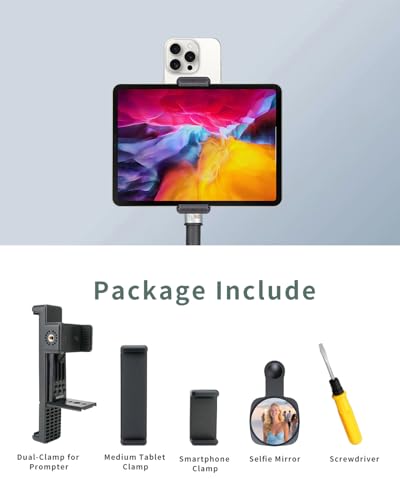 Metal Dual Device Tablet & Phone Holder Tripod Mount Adapter Set for Live Streaming and Teleprompter - Compatible with Tripods, Monopods, Selfie Sticks, Heads, Gimbals and Stabilizers - size: holder only