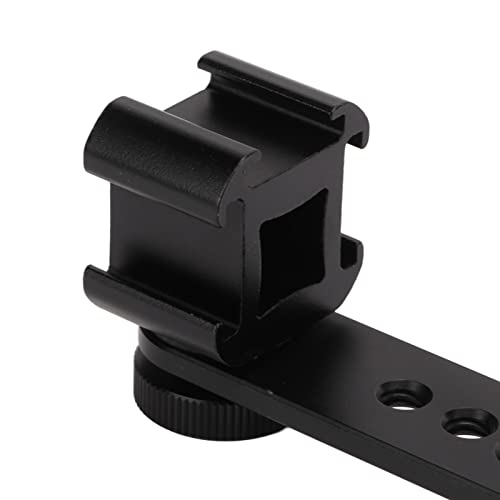 Triple Cold Shoe Mount, Gimbal Microphone Light Extension Bar Bracket Aluminium Alloy with 1/4in and 3/8in Screw Holes for OM 3/2, for Smooth 4, for Feiyu Gimbal Stabilizer(Black)