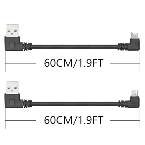 Micro USB Power Data Cable Cable 60CM, 90 Degree USB A Male Left Angle to Micro USB Male Left & Right Angle Charging and Data Sync Cable, for GPS, Dash Cam, Digital Camera, Hard Drive etc - 1Pair - style: USB A Left Angle to Micro USB Left & Right Angle -