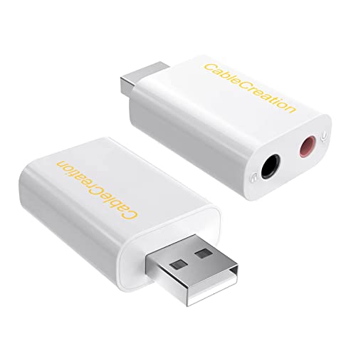 CableCreation USB Audio Adapter - External Sound Card with 3.5mm Headphone and Microphone Jack for Windows, Mac, Linux, PC, PS4, Laptops - Plug and Play, No Drivers Needed (White) - color: White, size: 1-Pack