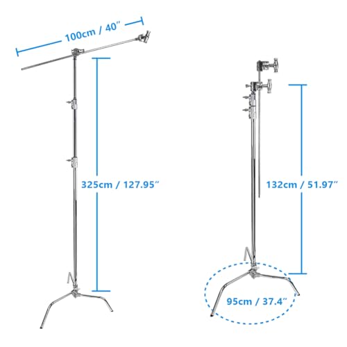 Kupo 40" C-Stand Sliding Leg Kit - Includes 40" Grip Arm with Hex Stud, Two 2.5" Grip Heads for Photography and Video Lighting Applications, Adjustable Uneven Terrain Leveling Leg, Silver (KS703712) - color: Silver, style: 40" Sliding Leg Kit
