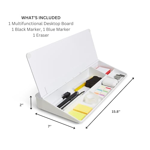 GAROOD Desktop Whiteboard with Storage Desk White Board Desk Board Glass White Board with Stand Home Office Organizer Phone Holder 15.8X7X2 inches - color: White