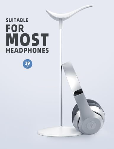 Lamicall Headphone Stand, Desktop Headset Holder - Desk Earphone Stand, for All Headsets Such as Airpods Max, HyperX Gaming Headphones, Beats/Sennheiser Music Headphones - color: White
