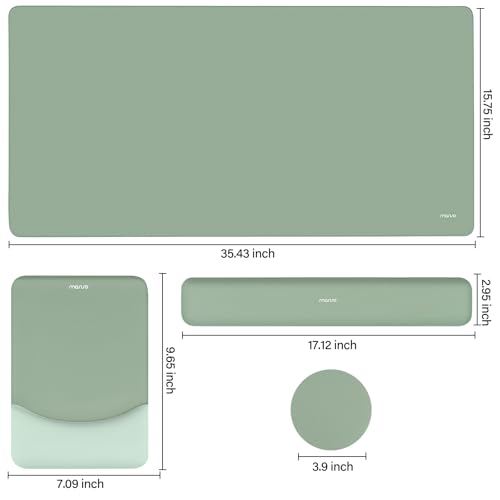 MOSISO Keyboard Mouse Pad Set, Large Gaming Mouse Pad&Rectangular Keyboard Wrist Rest&Mousepad with Wrist Rest&Coaster, Ergonomic Non-Slip&Easy Typing Pad with Curved Silicone Lining, Antique Green - color: Antique Green