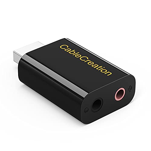 USB Audio Adapter with 3.5mm Jack, CableCreation USB External Stereo Sound Card with 3.5mm Earphone and Microphone for PS4, PS5, Windows, Mac, Linux, Plug and Play, Black - color: Black, size: 1-Pack