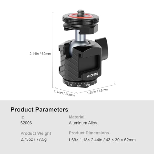 Mini Ball Head Tripod Head with Triple Cold Shoe Mount, Aluminum Tripod Ball Head Mount for DSLR Action Camera/Smartphone/LED Light/Mic/Tripod/Monopod/Light Stand/Cage, Max Load 8.8lb (62006)