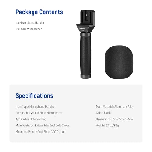 NEEWER 13"/33cm Telescopic Lavalier Microphone Handheld with Anti Off Cold Shoe Foam Windscreen Interview Mic Handle Compatible with Rode Wireless Go II DJI Mic CM31, MS005 - style: MS005(33cm)
