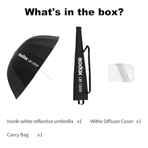 Godox UB-130W 51.2" 130cm Deep Parabolic Reflective Umbrella White Inner Photography Studio Soft Light Withe Umbrella with Diffuser Cover for Video Studio Shooting Speedlite Flash (130White) - color: White, size: 51.2"