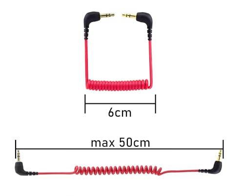for DJI Mic Camera Audio Cable 3.5mm TRS, for DJI Mic 2 / Rode Wireless GO II/ME/PRO Microphone Dual 3.5mm TRS Male Coiled Right Angle Audio Cord Adapter