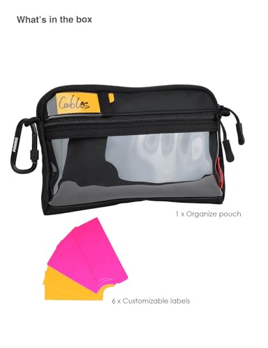 Video Accessories Organizer Pouch with Clear Window, 900D PU Utility Bag for Camera Accessories, Cable Storage, Battery Case, Small Tool Bag with Carabiner & ID Labels, for Travel Filming