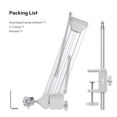 ULANZI TH04 Overhead Camera Mount with Magic Arm and 1/4" Ball Head, 360° Rotatable Camera Desk Mount, Desk Tripod with Uka Quick Release Setup for DSLR Cameras/Webcam/iPhone/Ring Light/Microphone