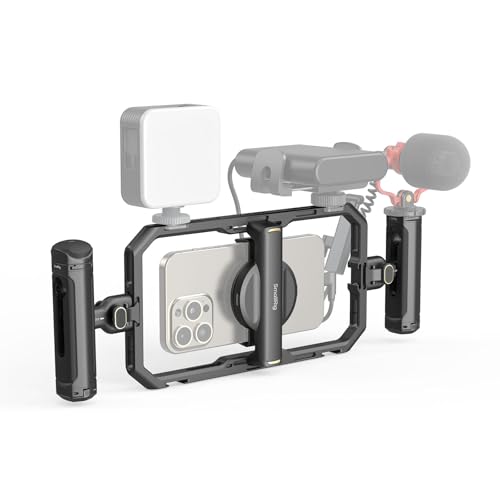 SmallRig Universal Quick Release Phone Cage Kit Basic, Aluminum Smartphone Video Rig Kit with Wireless Control Dual Handles and Phone Clip, for MagSafe, for iPhone 17 16 15 for Samsung for Pixel - style: Dual Handheld Kit