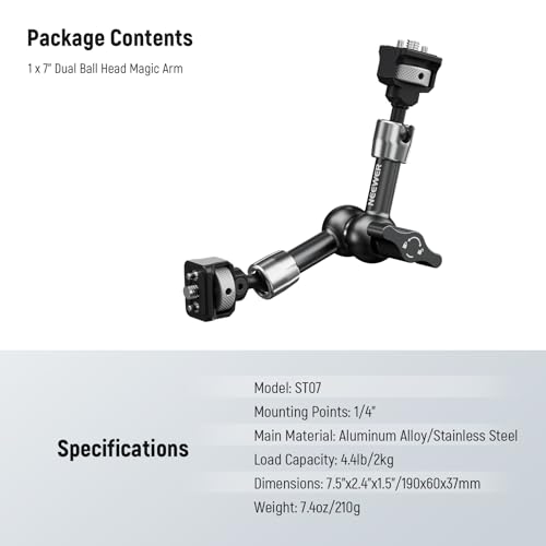 NEEWER 7" Articulating Magic Arm with 360° Ball Heads & Locating Pins for ARRI, Camera Monitor Mount with 1/4" Screws for DSLR Action Camera Monitor Video Light Compatible with SmallRig Cage Rig, ST07 - size: 7"