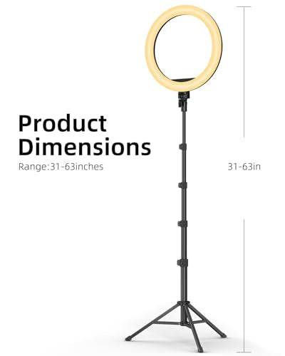 TODI 12" Ring Light with 63" extendable Tripod Stand, Selfie RingLight with Phone Holder and Selfie Remote, 2-in-1 Dimmable LED Ring Light for Makeup, Live Stream, Photography - color: Black
