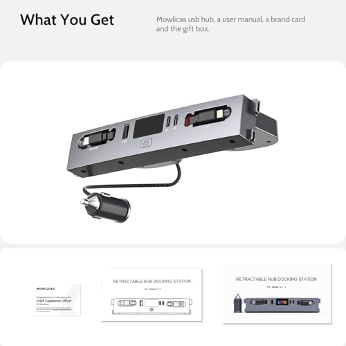125W Max Retractable USB Hub, Tesla New Model Y Juniper (2026/2025) Accessories, Super Fast Charger Up 65W for MacBook Pro/Air/iPhone 16/15/Samsung Series, 5 in 1 Docking Station - style: Tesla New Model Y Juniper (2026/2025)