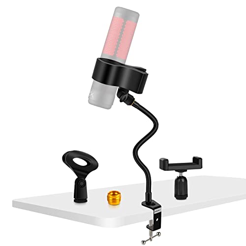 Microphone Stand 13" Flexible Gooseneck Desktop Mic Stand Multi-Function Mic Stand Phone Holder with Upgraded Mic Clip and Heavy Duty Desk Clamp, 3/8" to 5/8" Screw Adapter for Universal Mic - size: 13INCHS-1PACK