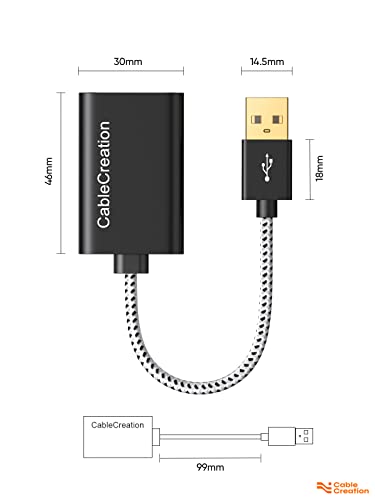 CableCreation USB Audio Adapter External Sound Card with 3.5mm Headphone and Microphone Jack Compatible with Windows, Mac, macOS, Linux, PS4, PS5, Plug and Play, Aluminum Black (Pack of 2) - color: Black USB 2.0, size: 2-Pack