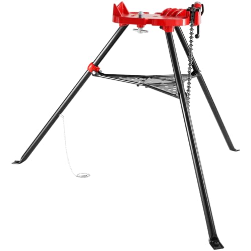 Mophorn 460-6 Tripod Pipe Chain Vise 1/8"-6" Capacity,Pipe Stand Portable Foldable Steel Legs,Pipe Stands w/Tool Tray, Tripod Stand Chain Vise Ideal for a Variety of Pipe Materials