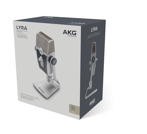 AKG Pro Audio Lyra Ultra-HD USB C Microphone for Recording, Streaming, Gaming, Podcasting, ASMR on PC and Mac, Condenser Mic for Laptop or Computer, Adjustable Stand, Plug and Play – Blue and Silver | Ultra-HD 24-Bit/192 Khz Audio, 4-Capsule Adaptive Caps