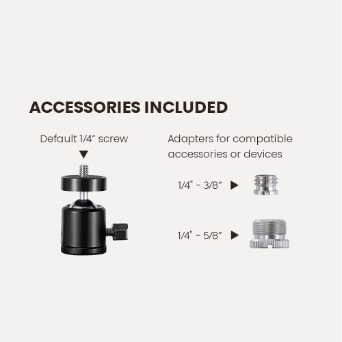 Mount Plus XMA-08 VESA Ball Head Adaptor for Monitor Arms | 3/8” & 5/8” Adapters | 360° Rotation Ball Joint | Mount Webcam, Camera, LED Light, Voice Recording. Microphone
