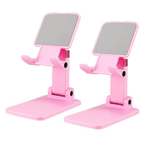 Cell Phone Stand Cute Mobile Holder For iPhone Desk Office Accessories | for thick cases; Under 12" Tablets, e-readers; Folds flat; Anti-slip; Weighted base - color: 06-Sakura Pink