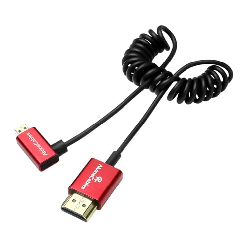 Alvin's Cables 8K 2.1 Ultra-Thin Left Angle Micro HDMI to HDMI Coiled Cable for Atomos Ninja V, 8K@60Hz 4K@120Hz High-Speed HDMI Cable for Sony A7RIII A7II A7M3, for Canon R5 M6 - size: 2.6ft, style: Left Angle micro HDMI Coiled