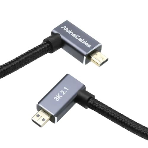 Alvin's Cables Right Angle Micro HDMI to HDMI Cable 8K@60Hz 4K@120Hz, Braided Coiled HDMI 2.1 for Sony A7RIII/A7II/A7M3, Canon R5/M6, Fujifilm X-T4/X-T3, GoPro, Nikon - Ultra Durable - color: Black, style: Right Angle micro HDMI