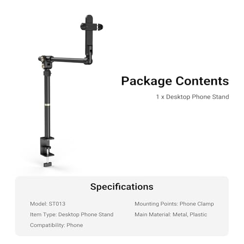NEEWER Basics Overhead Phone Mount Holder Stand, Metal Desk Tripod Camera Rig Compatible with iPhone Android Samsung for Cooking Makeup Drawing Vlogging Live Streaming Filming Video Recording, ST013