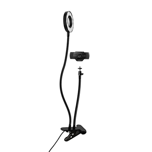 Slide 1080P HD Webcam with Portable Ring Light and Clamp-on Stand, Streaming Camera with Mic, 30 FPS, 30 Light Modes, 2 Flexible Arms, Secure Clamp, Includes Sliding Lens Cover and USB Cable - size: 1080P