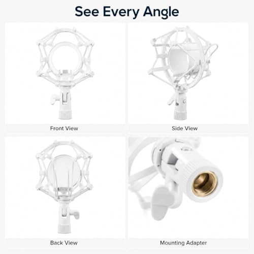 DECHOUS Studio Condenser Microphone Shock Mount with 52mm White Metal Anti-vibration Holder for Desktop Recording and Broadcast Boom Mic Stand