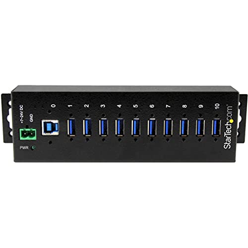 StarTech 10-Port Industrial USB 5Gbps Hub, Mountable, TAA (ST1030USBM) | Steel housing, ESD and surge protection, DIN/wall/desk mount, 7-24V terminal block power