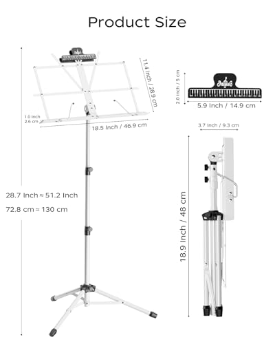 K KASONIC - Music Stand, 2 in 1 Dual-Use Folding Sheet Music & Desktop Book Stand, Portable, Lightweight with Music Sheet Clip Holder & Carrying Bag Suitable for Instrumental Performance, White - color: 1 Pack White