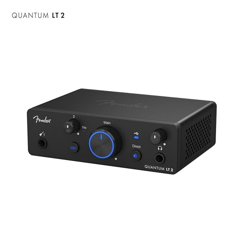 Fender Quantum LT2 USB Audio Interface, for Guitarist, Vocalist, or Producer. Includes easy to use software, Fender Studio app, Amp and FX pack to create Studio Quality recordings. PC/Mac | 2-In/2-Out USB-C, Max-HD Mic Preamp, Fender Hi-Z Instrument Input