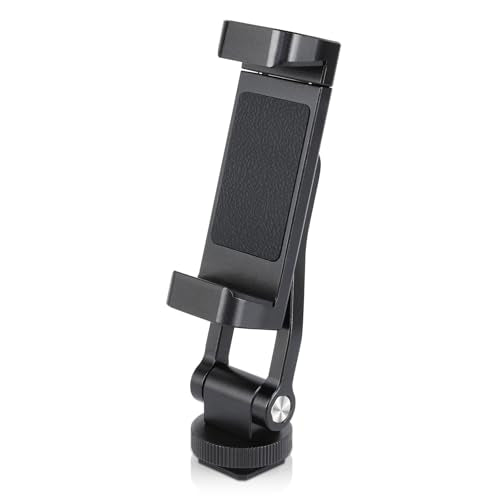 UTEBIT Universal Phone Tripod Mount with Cold Shoe Mount, 1/4" Thread 180° Tilt 360° Rotation Support Vertical and Horizontal, Adjustable Phone Clamp Holder for iPhone 17 16 15 14, for Samsung Galaxy