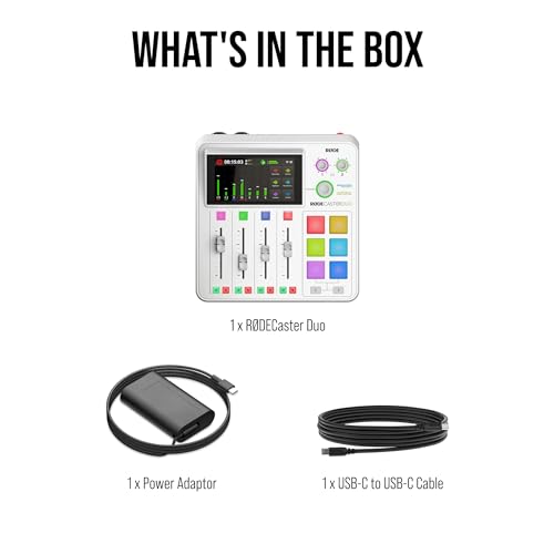 RØDE RØDECaster Duo Compact All-in-One Audio Production Solution for Podcasting, Streaming, Music Production and Content Creation (White) | Compact 2-Input Studio with Revolution Preamps, Built-in Series Iv Wireless Receiver, 5.5 Touchscreen, USB-C - colo