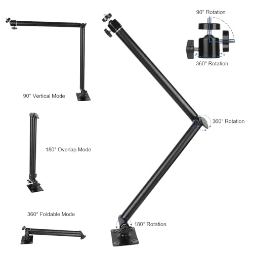 Mippko Articulating Camera Wall Mount with 1/4"-20 Threaded Compatible with DSLR/Security/Webcam/Action/LED Light/CCTV POV Camcorder Cameras,Adjustable Aluminium Alloy Arm Metal Base