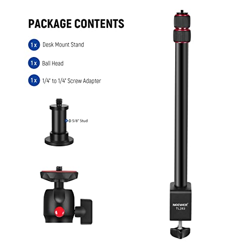 NEEWER Extendable Camera Desk Mount with Ball Head, 17"-40" Adjustable Table Light Stand with 1/4" Screw & C Clamp for DSLR Camera, Ring Light, Live Stream, Vlog, Max Load: 6.6lb/3kg, TL283 (RED) - style: TL283/Red
