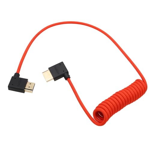 HDMI 8K 4K 60p Cable for ATOMOS Ninja Inferno Portkeys SmallHD Cine Ultra Indie Sony A7M4 A7SIII Canon C300 GH7 Z8 Camera, Right Left Angle Type A HDMI 2.1 Red Braided Coiled 50cm