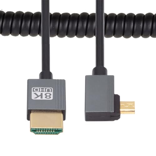 Cable Micro HDMI 2.1 Male to HDMI Male 8K 60hz Stretch Coiled Cable Right Angled 90 Degree for HDTV Camera Laptop Monitor - style: Micro HDMI Right Angled