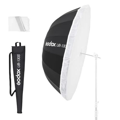 Godox UB-130S 51.2" 130cm Parabolic Deep Reflective Umbrella Silver Inner Photography Studio Soft Light Umbrella with Withe Diffuser Cover for Video Studio Shooting (130Silver) - color: Silver, size: 51.2"