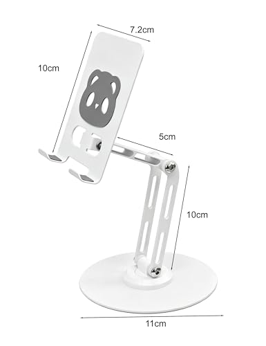 All-Metal Desk Phone Stand, 360° Rotating, 4-8" Phones & Tablets | Carbon steel base, dual-pole adjustment, panda face anti-slip pads, hex key, scratch-proof, heat-dissipating, case-friendly - color: white