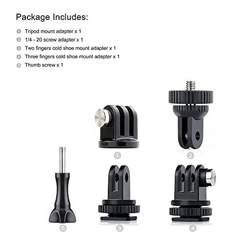 SOONSUN Tripod Mount Kit with 1/4"-20 Conversion Adapter and Cold Shoe Mount with 1/4" Thread, Compatible with GoPro Hero 13 12 11 10 9 8 7 6 5, DJI Osmo, AKASO, SJCAM, Insta360, DSLR Cameras