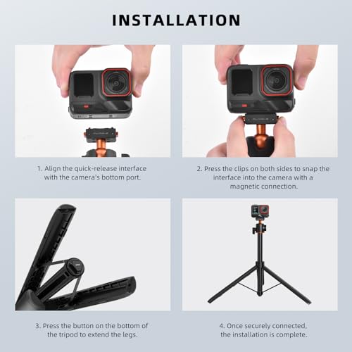 Tripod for Insta360 X5 ACE Pro 2, 55” Selfie Stick Quick Release Extension Rod Table Desk Portable Handle Grip Stand with Cold Shoe for Insta 360 X5, ACE Pro 2, X4 Air Accessories