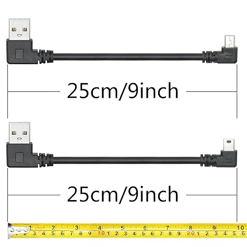 Short Mini USB Charging Cable 9inch, Left & Right Angle Mini USB Male to USB 2.0 Type A Male Data Sync and Charge Cable, for Dash Cam, DigitalCamera, Hard Drive, MP3 Player, Phone (2Pcs) - style: 1Pair Mini USB - Left & Right Angle
