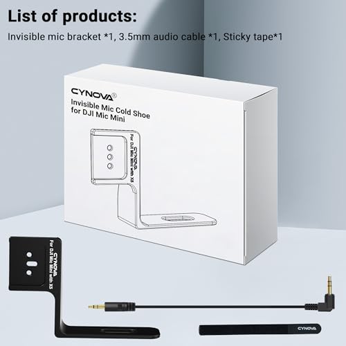 CYNOVA Mount for Insta360 X5 Accessories, Insta 360 X5 Cold Shoe Mount, Invisible Mic Bracket Designed Specifically for DJI Mic Mini(with 3.5mm Audio Cable and Fixed Velcro)