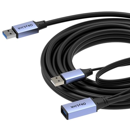 OkyLink Active USB 3.0 Extension Cable A to A, Male to Female 15ft | 5m, 3.2 Gen1, with Power Cable, 5Gbps,Plug and Play, for CCTV Camera, Printer - color: USB3.0(5Gbps), size: 15ft (5m)