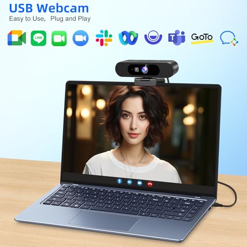 4K Webcam for PC, AI Auto Framing, Picture-in-Picture, USB Webcam with 2x Noise Reducing Mics, Auto Light Correction, 5X Zoom, 92°FOV, Plug and Play, Ideal for High-end Meeting, Video Calling